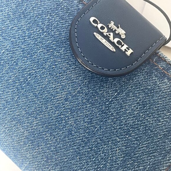 Coach Medium Corner Zip Wallet CA096 Signature Denim Cotton Compact ID - Picture 7 of 10